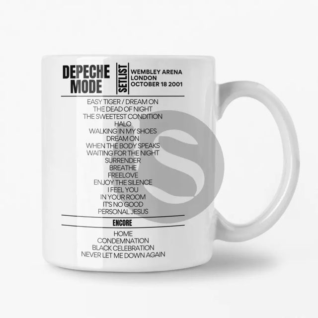 Depeche Mode Wembley Arena London October 18 2001 Setlist Mug - Setlist