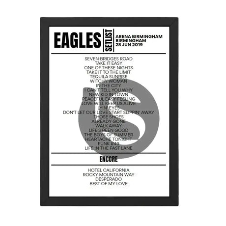 Eagles Birmingham June 28, 2019 Replica Setlist - Setlist