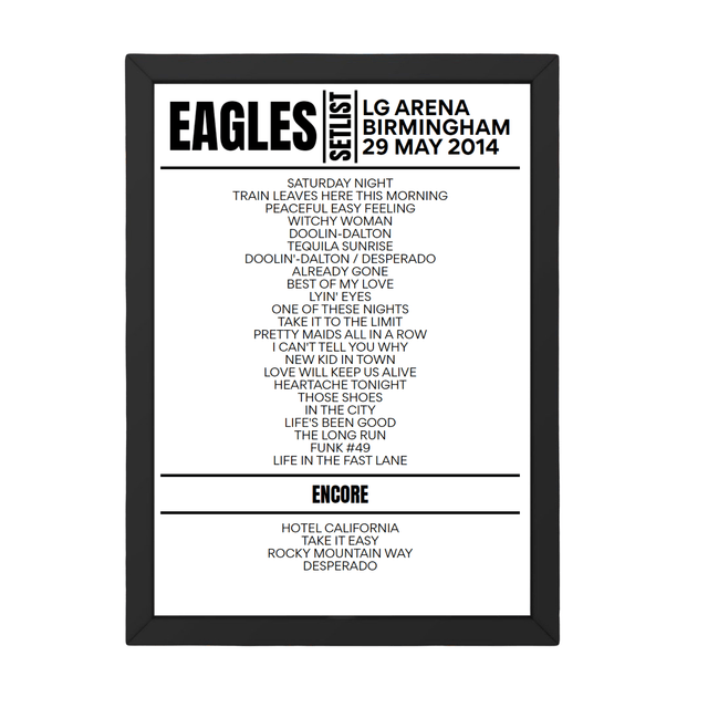 Eagles Birmingham May 29, 2014 Replica Setlist - Setlist