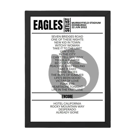 Eagles Edinburgh June 22, 2022 Replica Setlist - Setlist