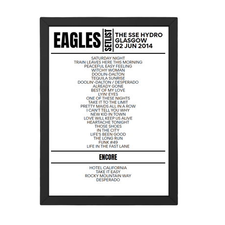 Eagles Glasgow June 2, 2014 Replica Setlist - Setlist