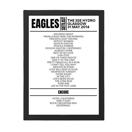 Eagles Glasgow May 31, 2014 Replica Setlist - Setlist