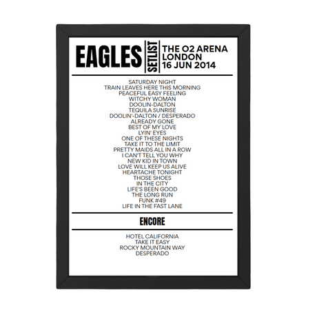 Eagles London June 16, 2014 Replica Setlist - Setlist