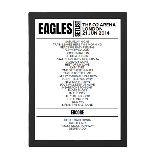 Eagles London June 21, 2014 Replica Setlist - Setlist