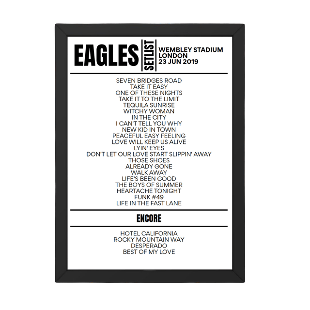 Eagles London June 23, 2019 Replica Setlist - Setlist