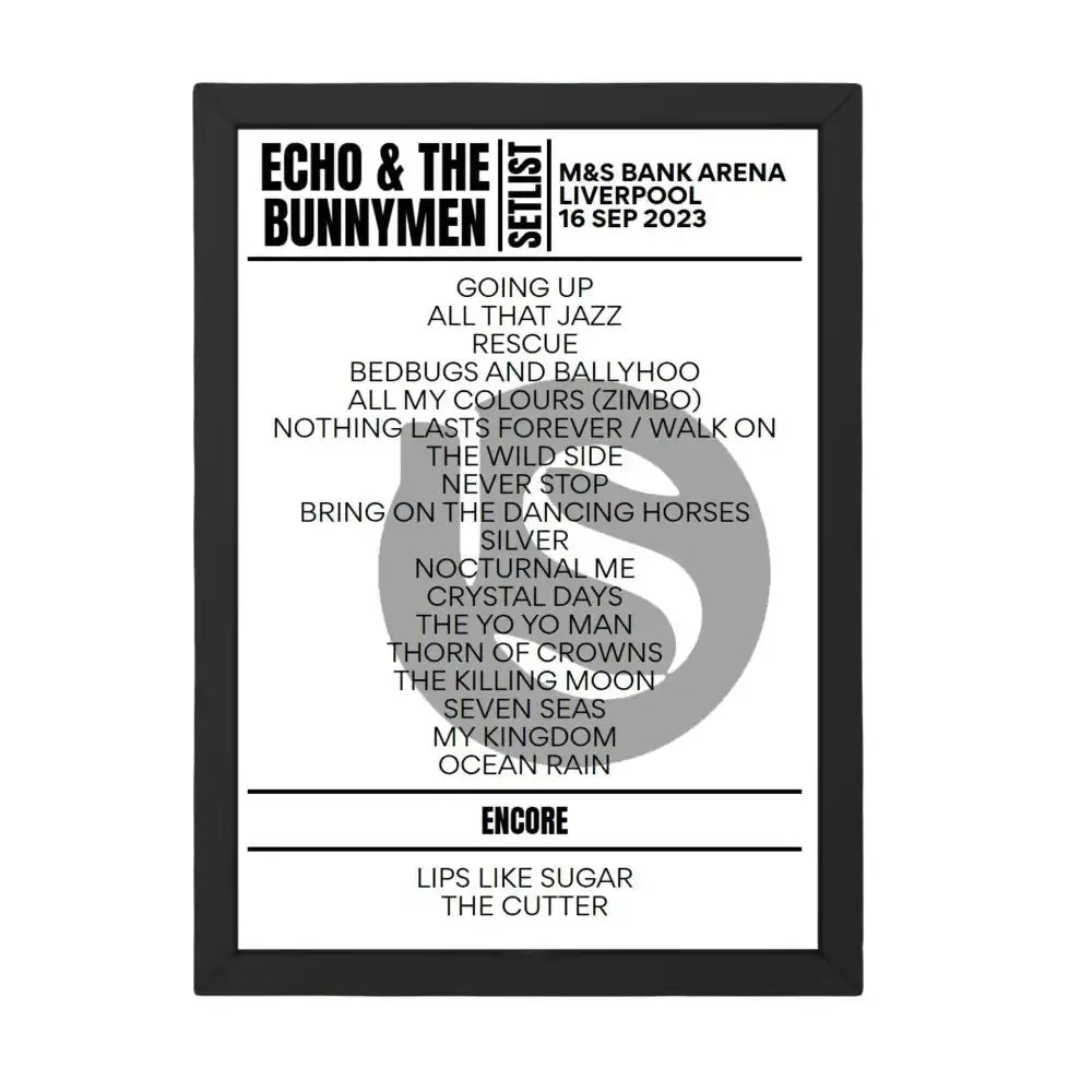 Echo & the Bunnymen Liverpool September 16, 2023 Replica Setlist - Setlist