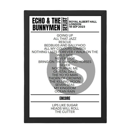 Echo & the Bunnymen London September 18, 2023 Replica Setlist - Setlist