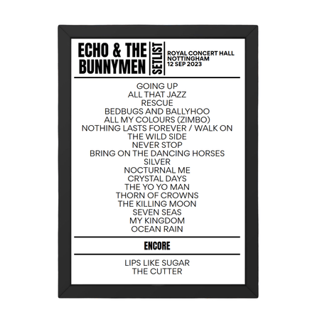 Echo & the Bunnymen Nottingham September 12, 2023 Replica Setlist - Setlist