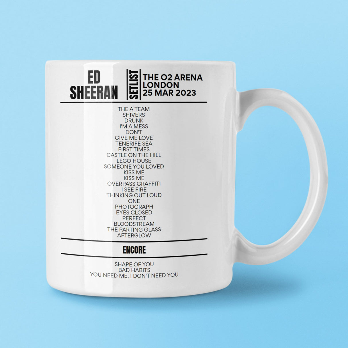 Ed Sheeran 02 Arena London March 25, 2023 Setlist Mug - Setlist