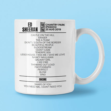 Ed Sheeran Chantry Park Ipswich August 25, 2019 Setlist Mug - Setlist