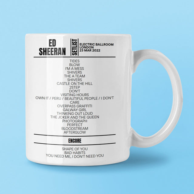 Ed Sheeran Electric Ballroom London March 23, 2022 Setlist Mug - Setlist