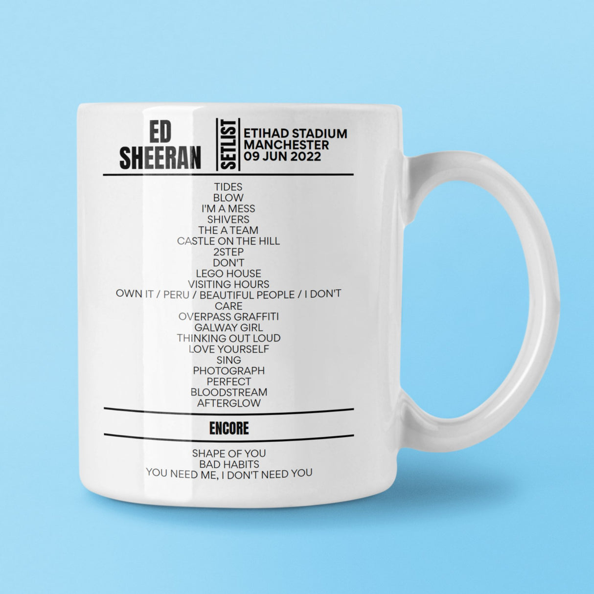 Ed Sheeran Etihad Stadium Manchester June 09, 2022 Setlist Mug - Setlist