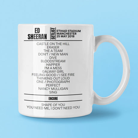 Ed Sheeran Etihad Stadium Manchester May 25, 2018 Setlist Mug - Setlist