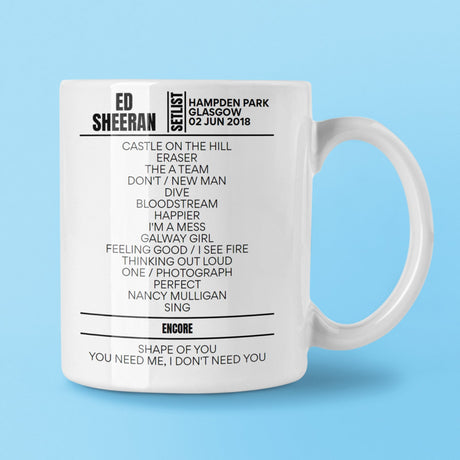 Ed Sheeran Hampden Park Glasgow June 02, 2018 Setlist Mug - Setlist