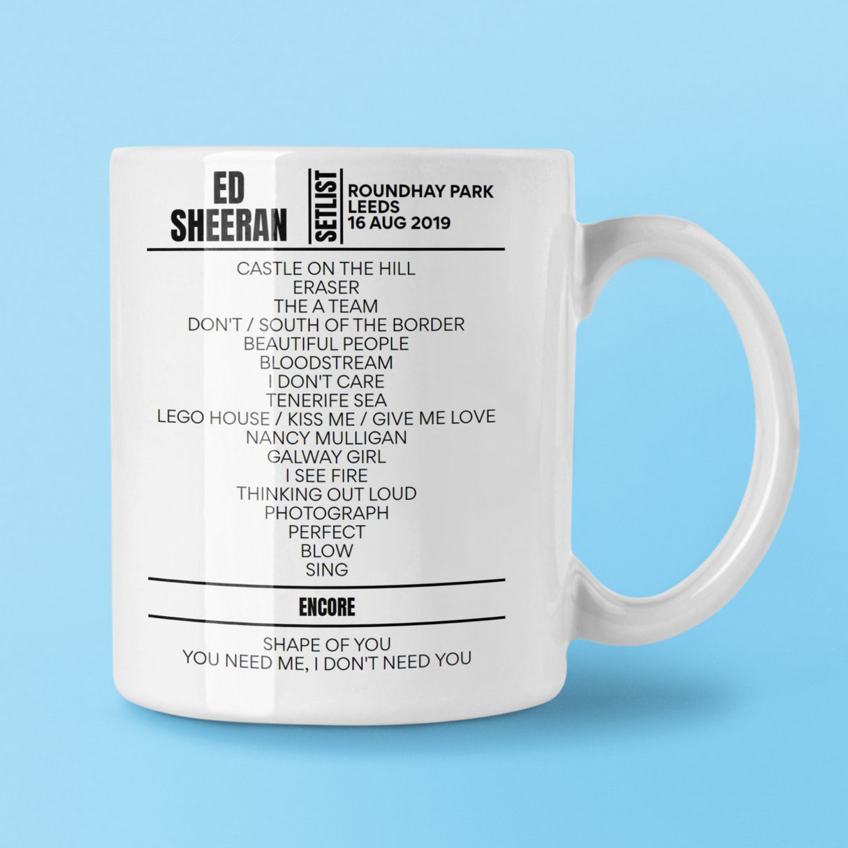 Ed Sheeran Roundhay Park Leeds August 16, 2019 Setlist Mug - Setlist