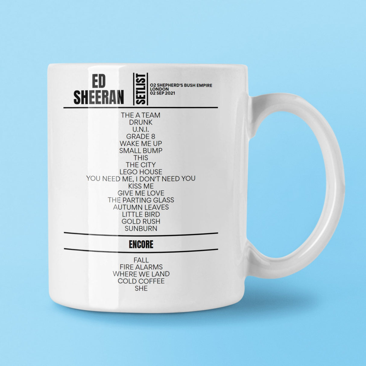 Ed Sheeran Shepherd's Bush Empire London September 02, 2021 Setlist Mug - Setlist