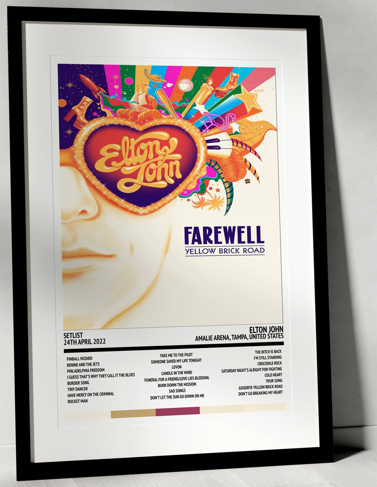 Elton John Farewell Yellow Brick Road World Tour Amalie Arena Tampa 24th April 2022 - Setlist Tour Poster - Setlist