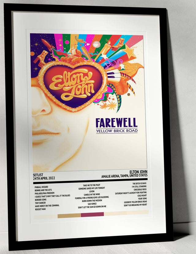 Elton John Farewell Yellow Brick Road World Tour Amalie Arena Tampa 24th April 2022 - Setlist Tour Poster - Setlist