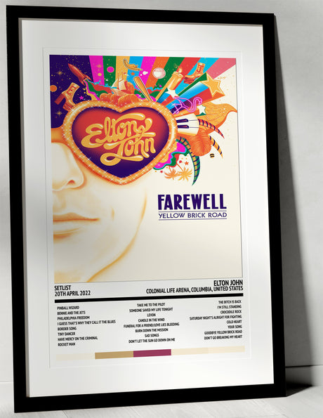 Elton John Farewell Yellow Brick Road World Tour Colonial Life Arena Columbia 20th April 2022 - Setlist Tour Poster - Setlist