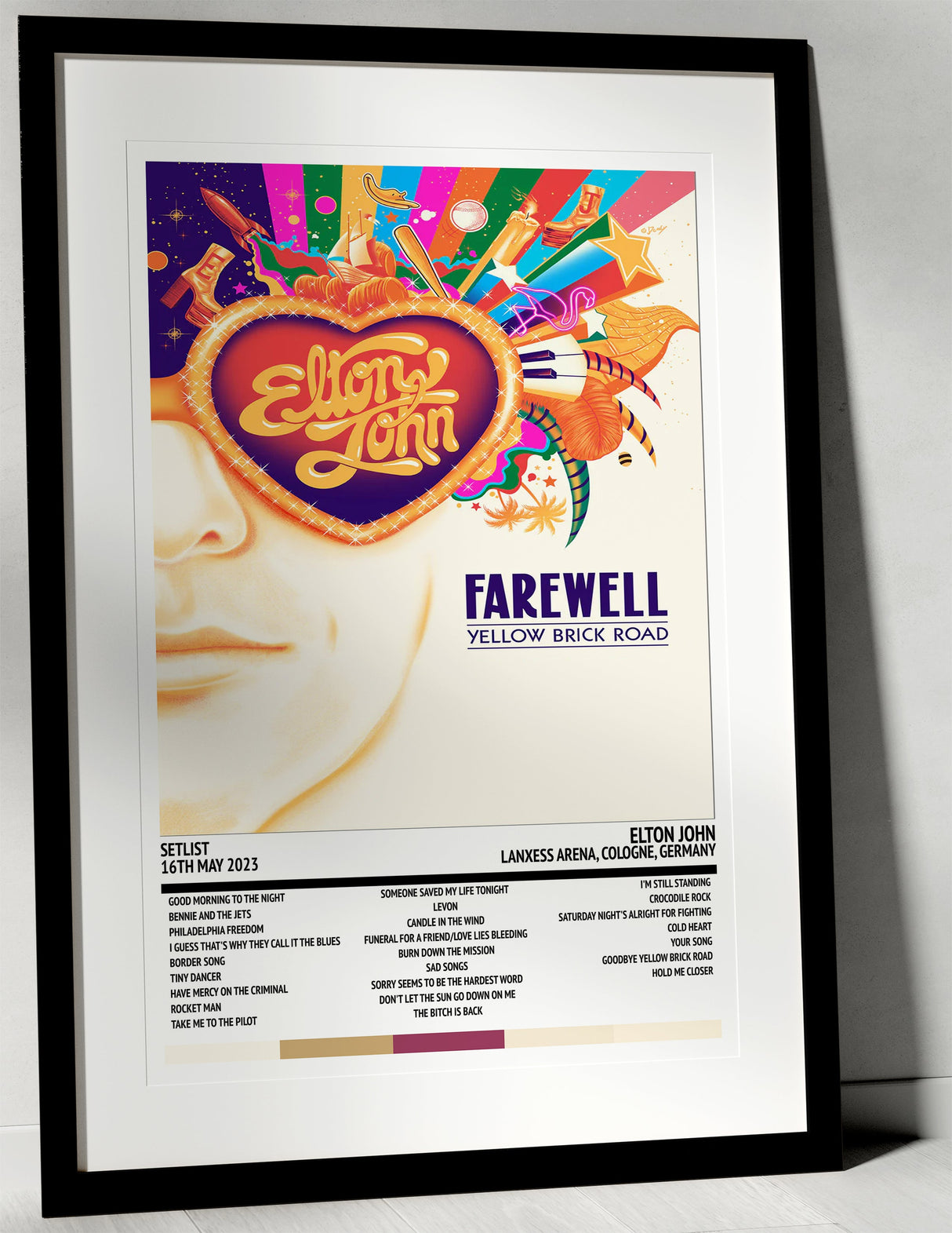 Elton John Farewell Yellow Brick Road World Tour Lanxess Arena Cologne 16th May 2023 - Setlist Tour Poster - Setlist