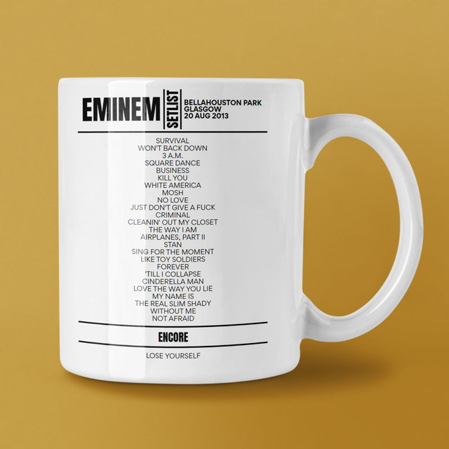 Eminem Bellahouston Park Glasgow August 20, 2013 Setlist Mug - Setlist