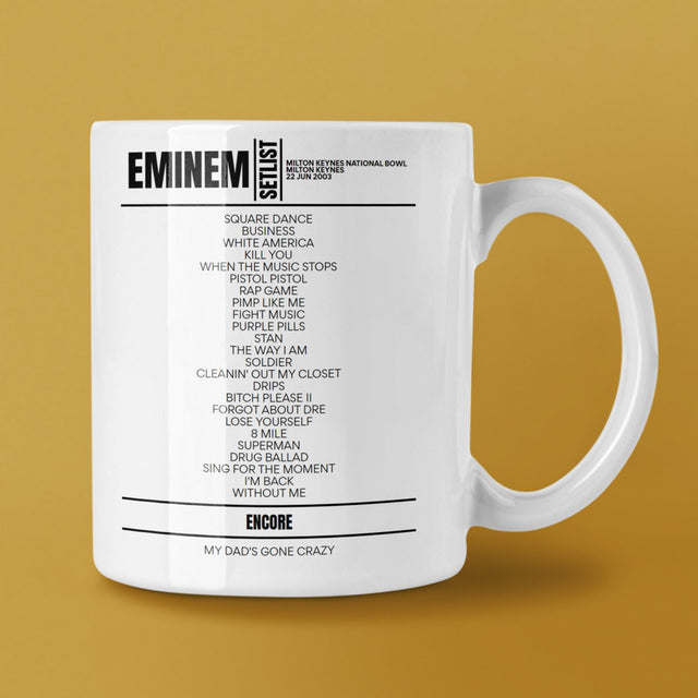 Eminem National Bowl Milton Keynes June 22, 2003 Setlist Mug - Setlist