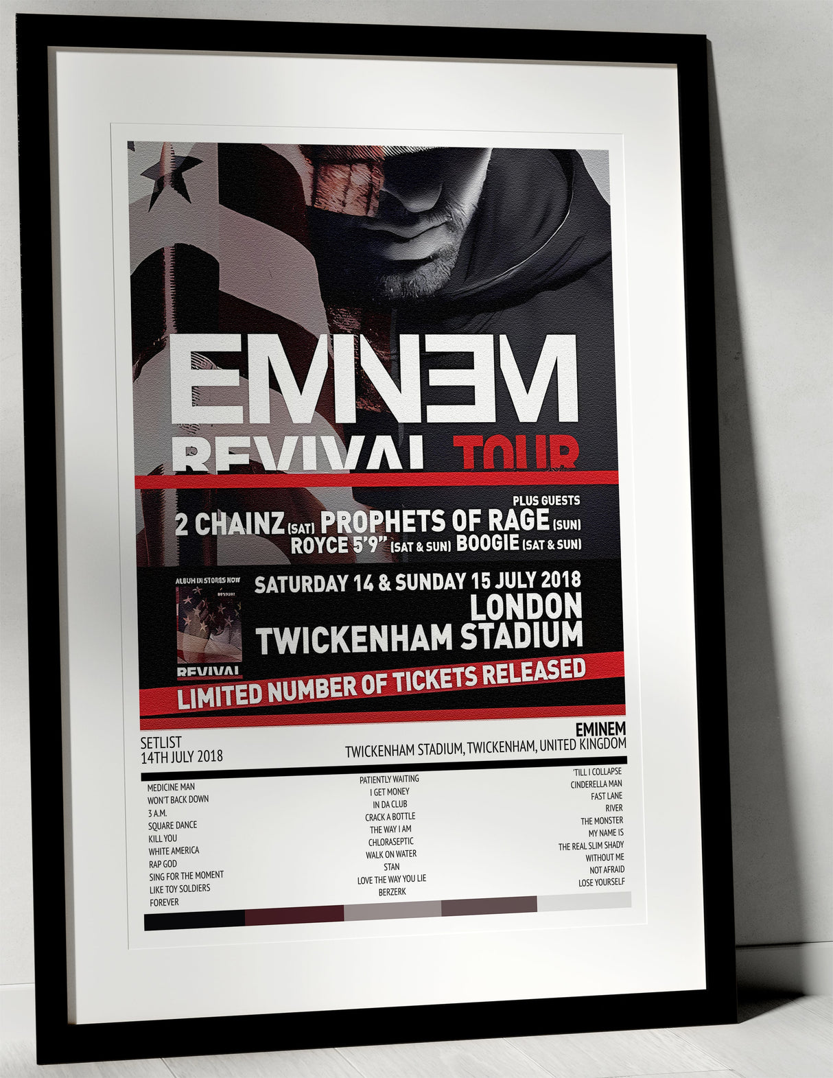 Eminem Revival Tour Twickenham Stadium Twickenham 14th July 2018 - Setlist Tour Poster - Setlist