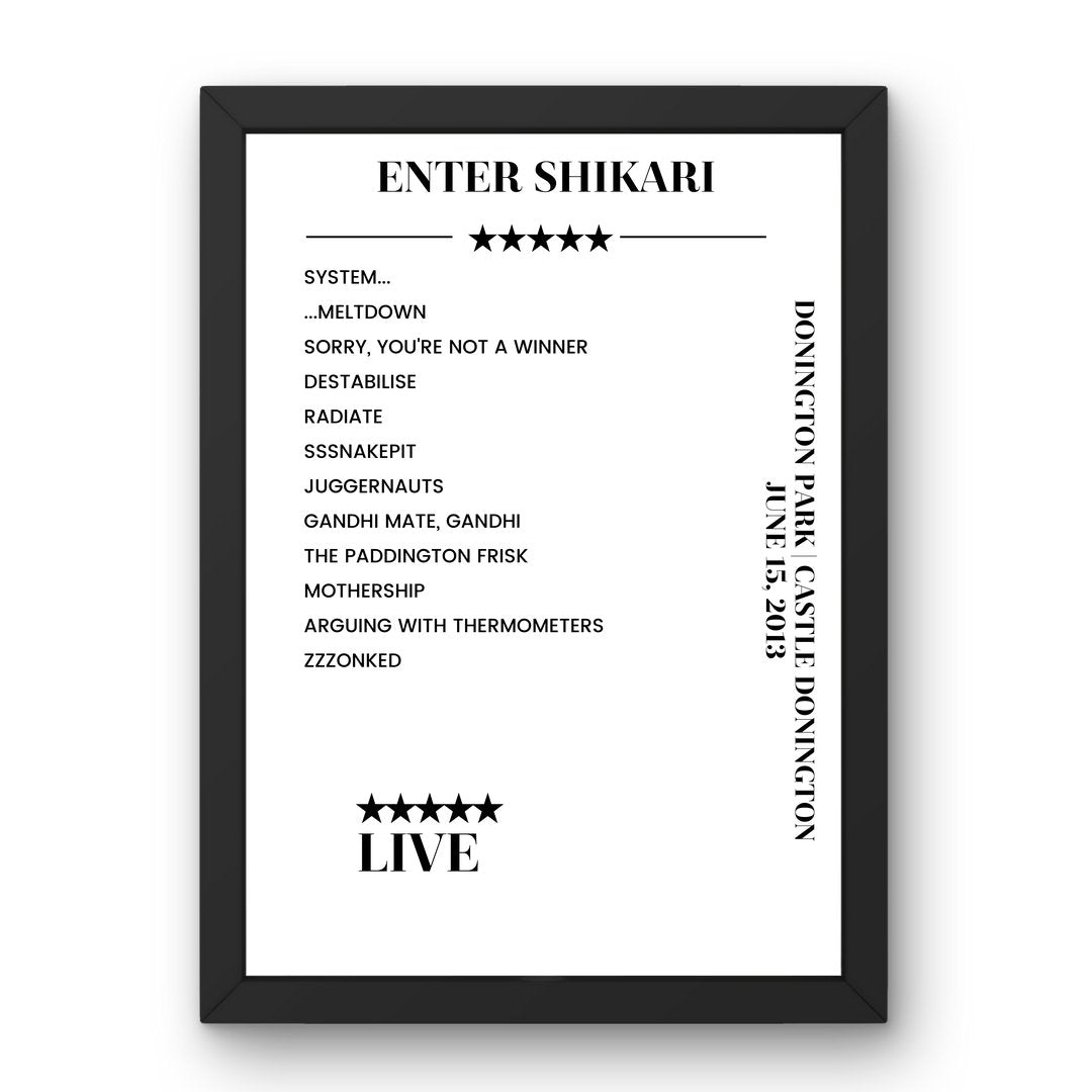 Enter Shikari Donington Park Castle Donington 15 June 2013 Setlist Poster - Setlist