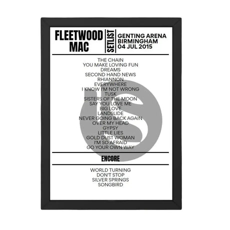 Fleetwood Mac Birmingham July 2015 Replica Setlist - Setlist