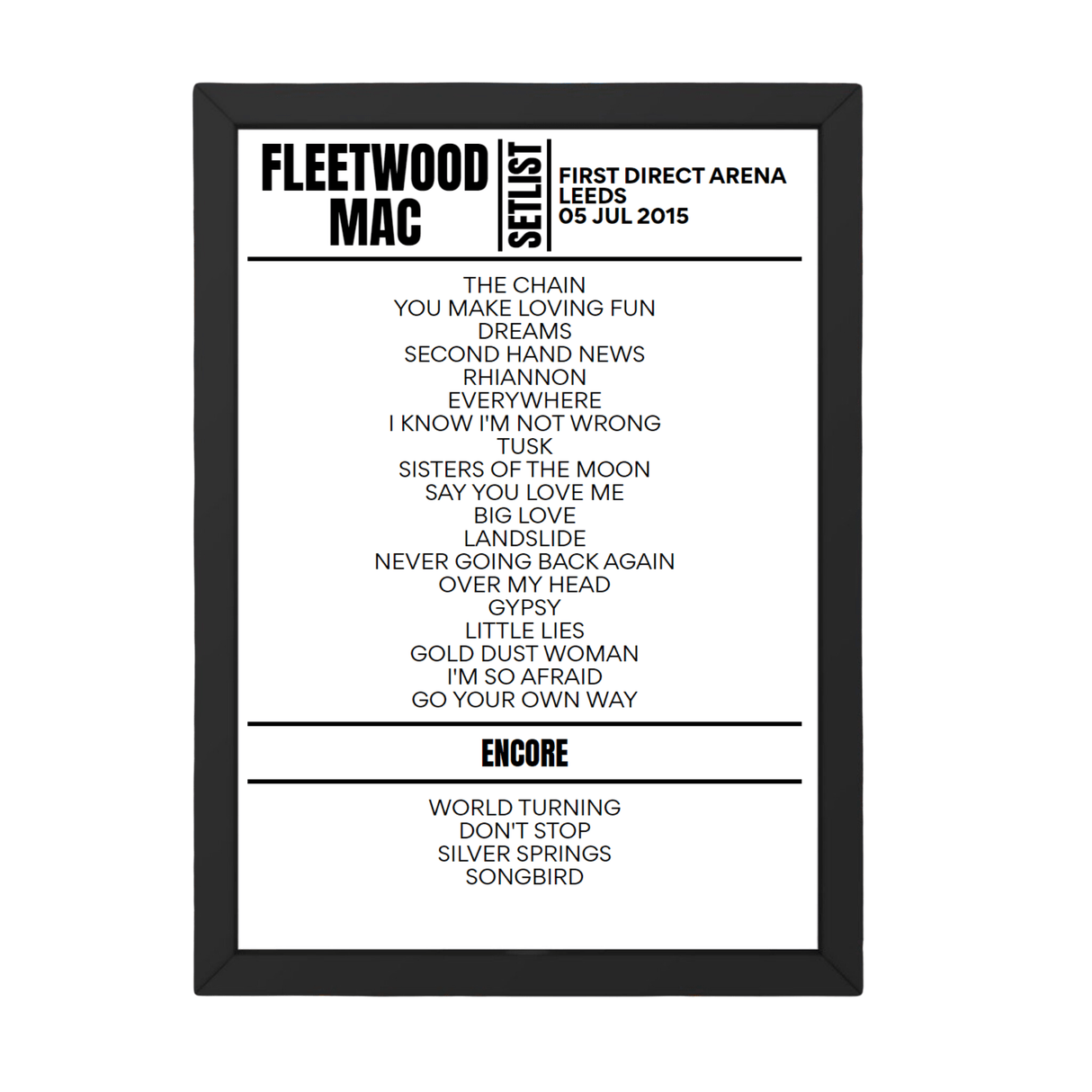 Fleetwood Mac Leeds July 2015 Replica Setlist - Setlist