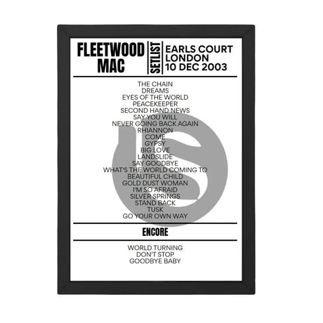 Fleetwood Mac London December 2003 Replica Setlist - Setlist