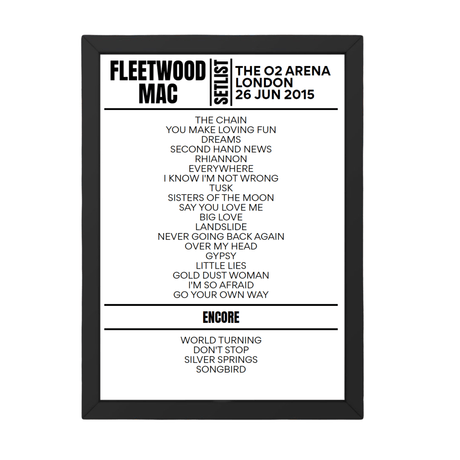 Fleetwood Mac London June 26 2015 Replica Setlist - Setlist