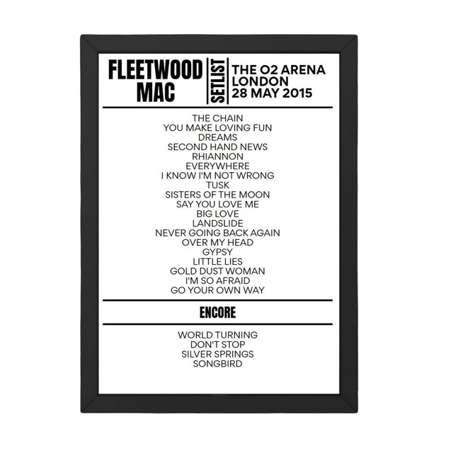 Fleetwood Mac London May 2015 Replica Setlist - Setlist