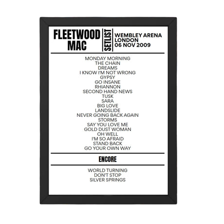 Fleetwood Mac London November 2009 Replica Setlist - Setlist