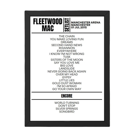 Fleetwood Mac Manchester July 2015 Replica Setlist - Setlist