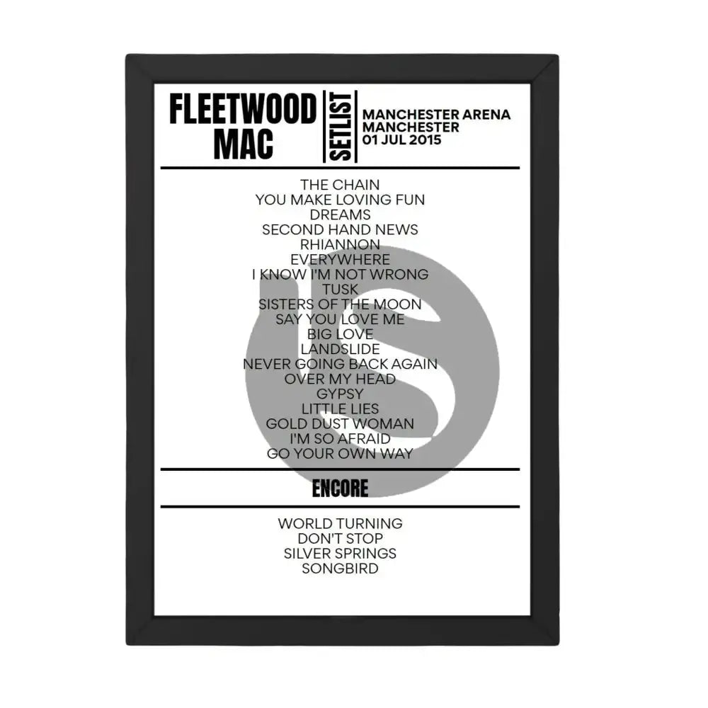 Fleetwood Mac Manchester July 2015 Replica Setlist - Setlist