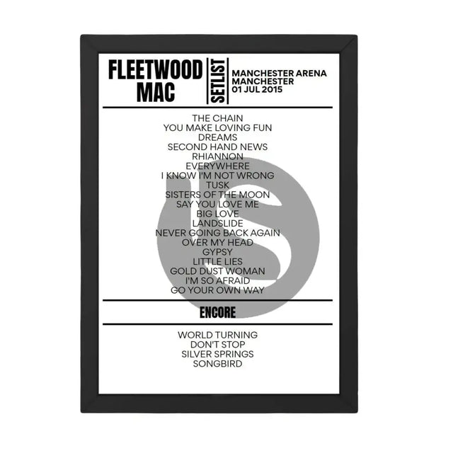 Fleetwood Mac Manchester July 2015 Replica Setlist - Setlist