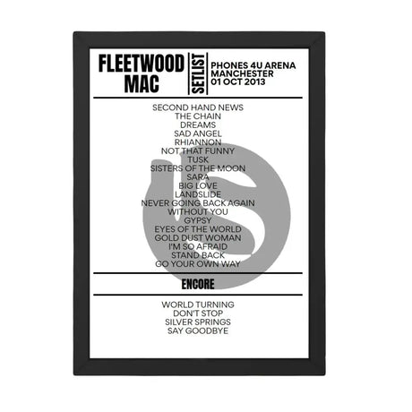 Fleetwood Mac Manchester October 2013 Replica Setlist - Setlist