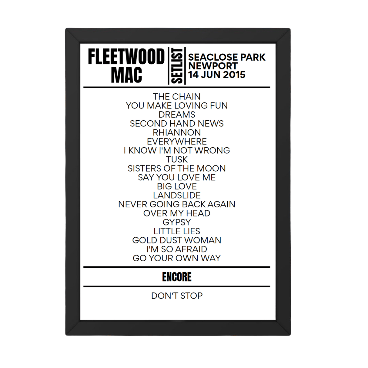 Fleetwood Mac Newport June 2015 Replica Setlist - Setlist