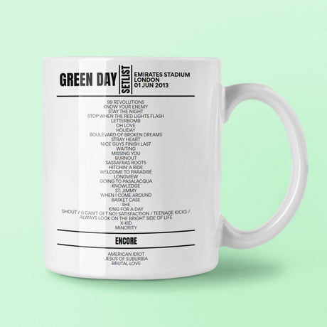 Green Day Emirates Stadium London June 1, 2013 Setlist Mug - Setlist