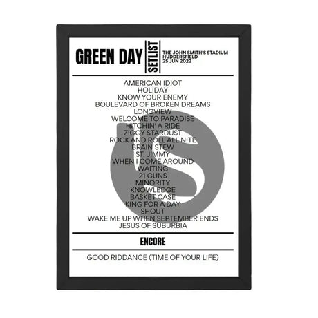 Green Day Huddersfield June 25 2022 Setlist Poster - Setlist