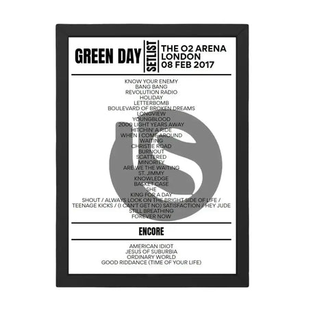 Green Day London February 8 2017 Setlist Poster - Setlist