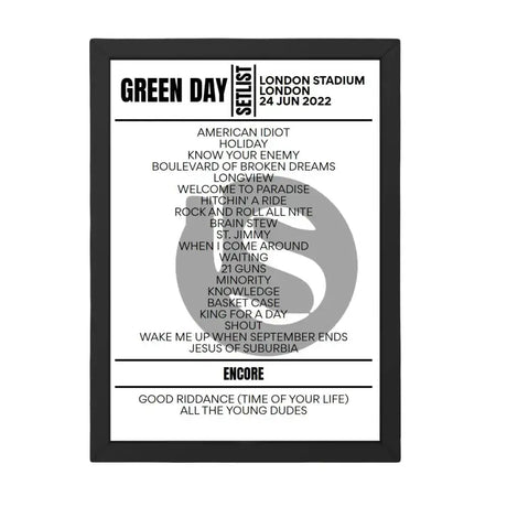 Green Day London June 24 2022 Setlist Poster - Setlist