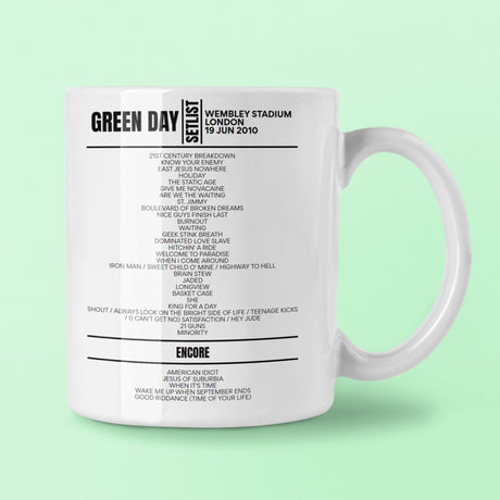 Green Day Wembley Stadium London June 19, 2010 Setlist Mug - Setlist