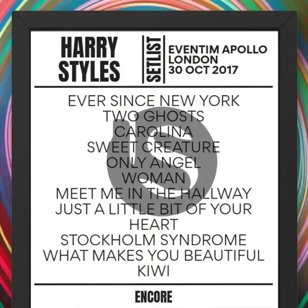 Harry Styles Eventim Apollo London 30 October 2017 Replica Setlist - Setlist