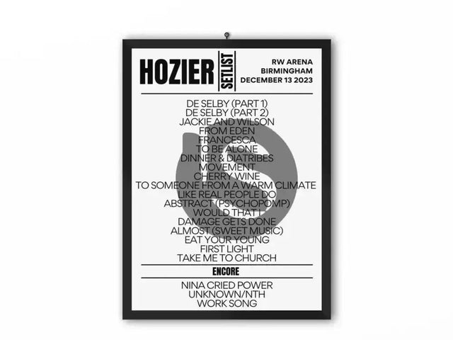 Hozier Birmingham December 2023 Replica Setlist - Setlist