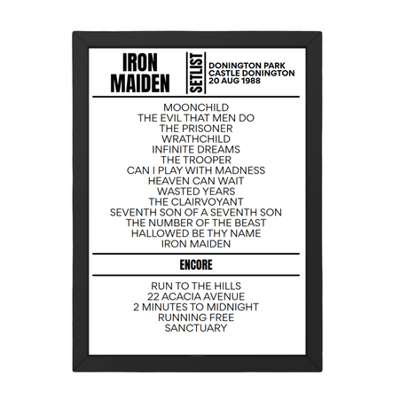 Iron Maiden Monsters Of Rock 1988 Replica Setlist - Setlist