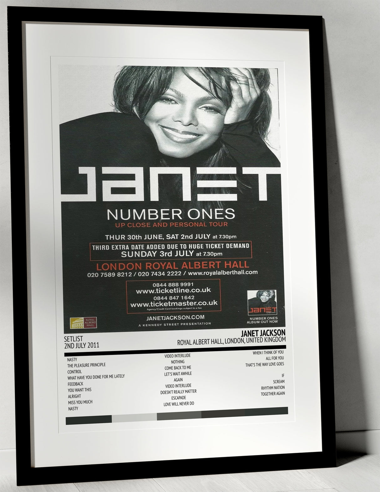 Janet Jackson Number Ones: Up Close and Personal Royal Albert Hall London 2nd July 2011 - Setlist Tour Poster - Setlist