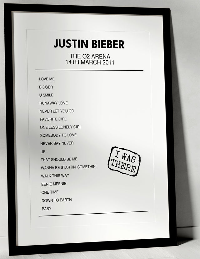 Justin Bieber 14th March 2011 The O2 Arena London I Was There - Setlist