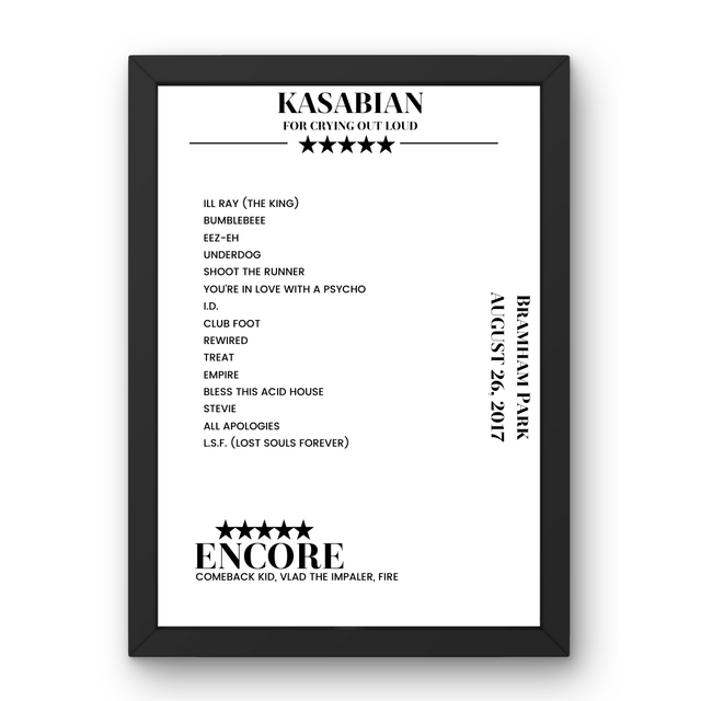 Kasabian Bramham Park Leeds 26 August 2017 Setlist Poster - Setlist